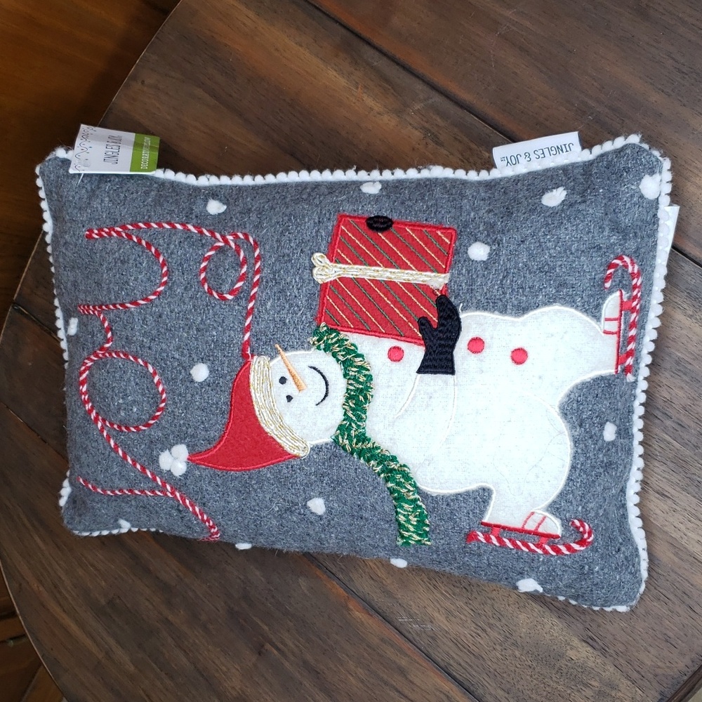 Holiday NWT JOY Applique Felt Snowman Accent Pillow